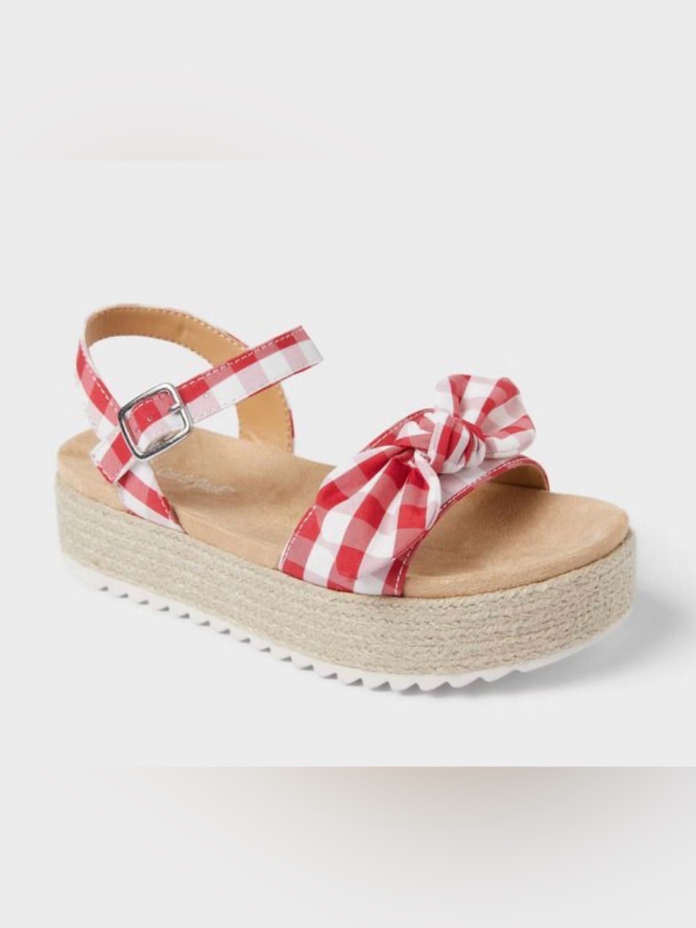 Cat and Jack girls Red Gingham Bow Platform Espadrille Sandals size 13
